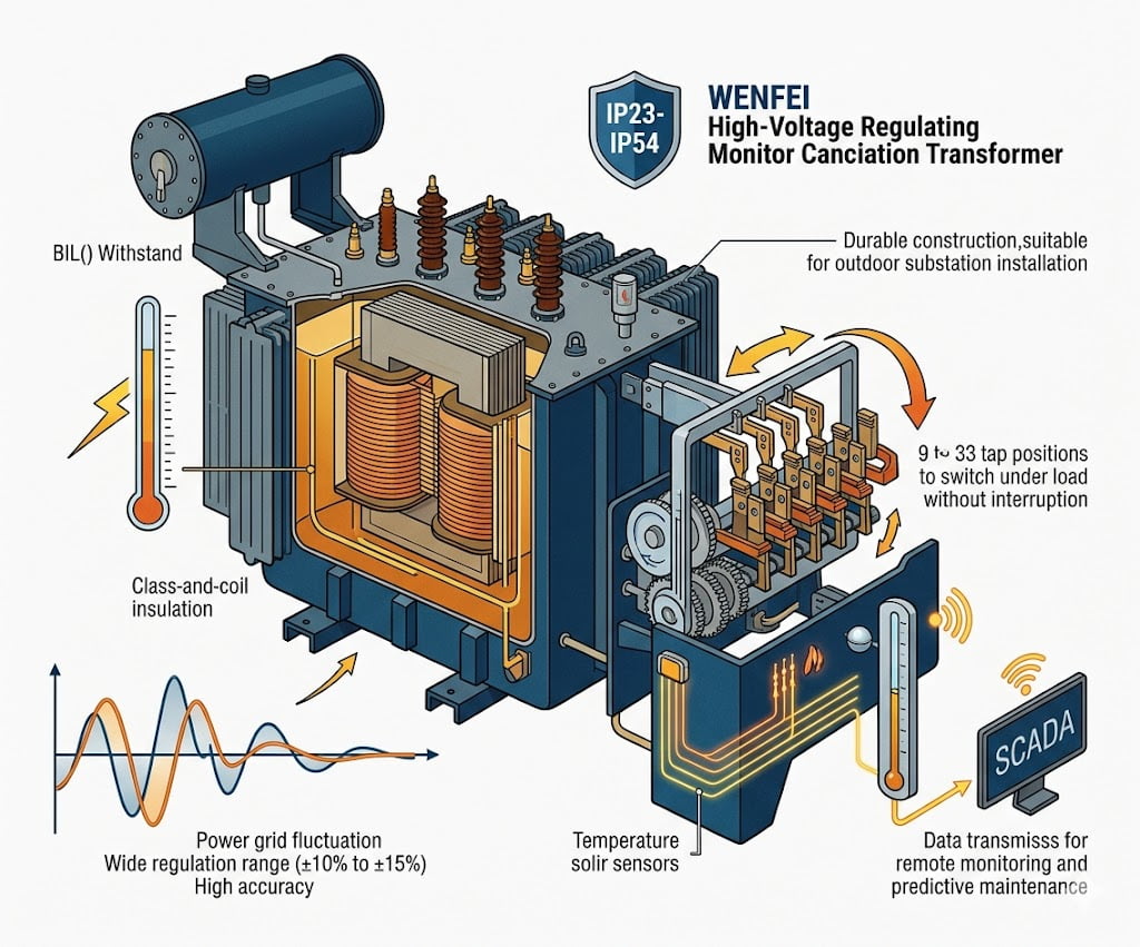 High-Voltage Regulating Transformer Technical Diagram